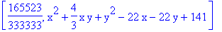 [165523/333333, x^2+4/3*x*y+y^2-22*x-22*y+141]